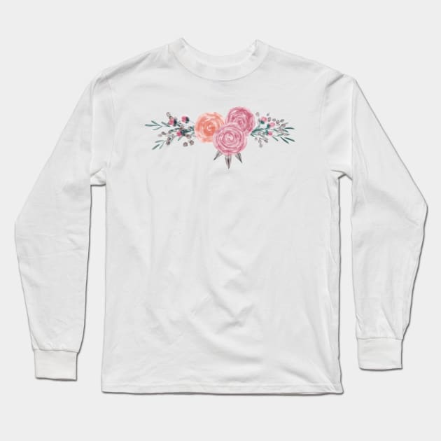 Watercolor roses and leaves floral spring gift Long Sleeve T-Shirt by CreativeJourney